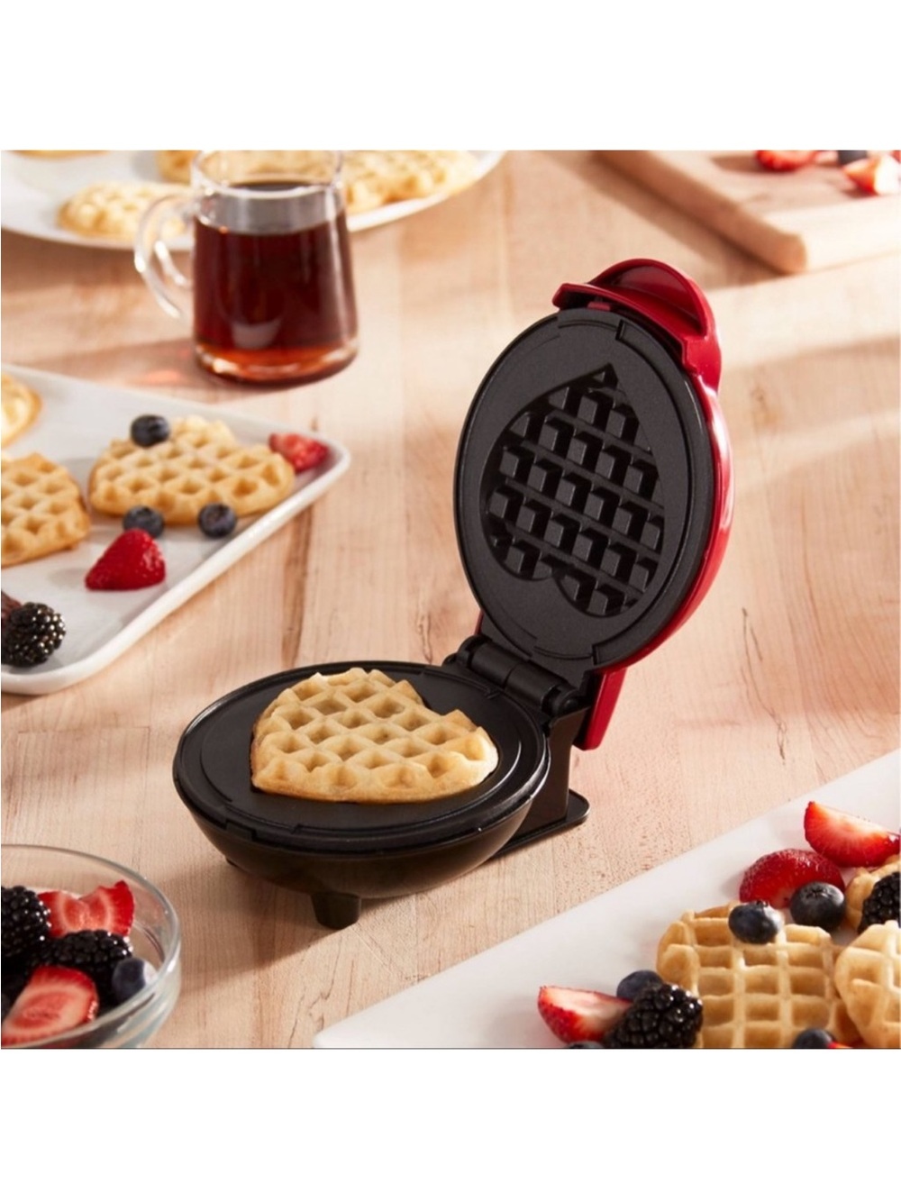 Mini Heart Waffle Maker - Red and Black